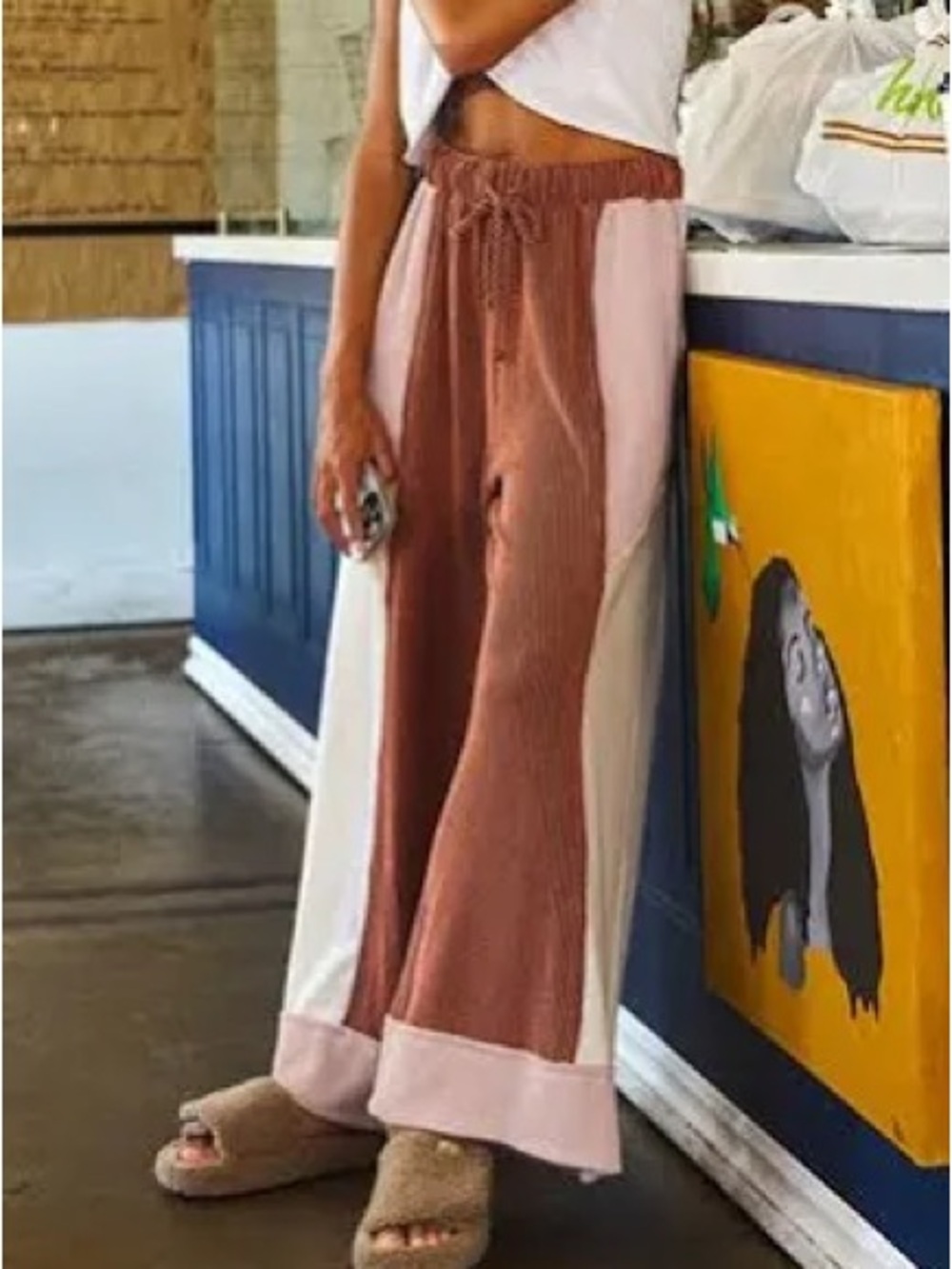 BUCKETLIST Colorblock Wide-Leg ribbed Lounge Pants